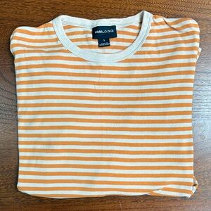 H&M L.O.G.G. Men's Orange and Cream Striped Tee small